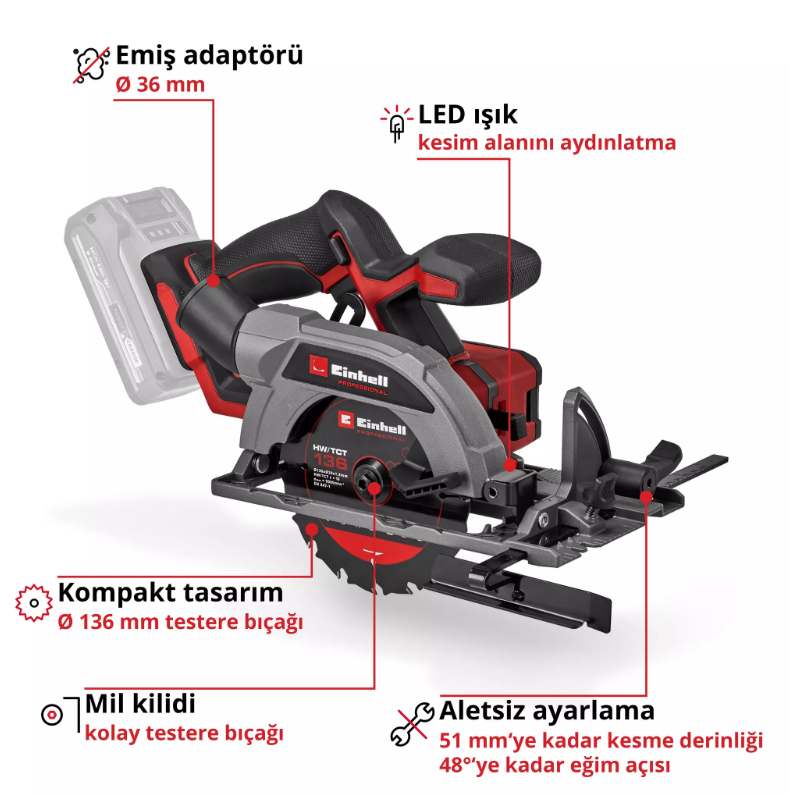 Einhell TP-CS 18/136-C Lİ Solu Mini Daire Testere 4331240