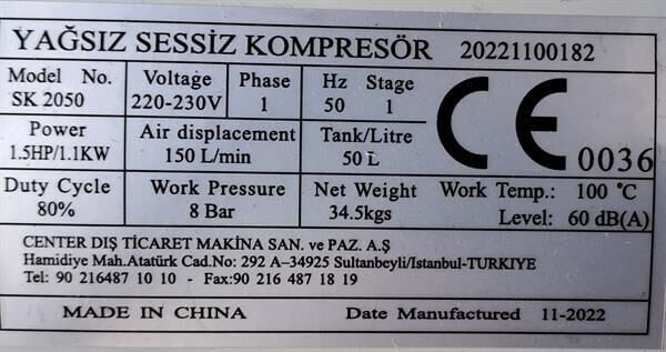 Attlas Sessiz Monofaze Kompresör 50 LT 1.5 HP SK2050