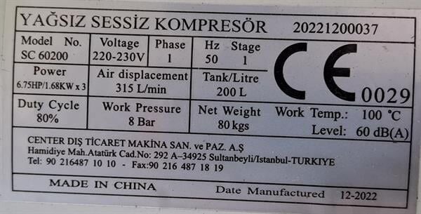 Attlas 200 LT 6,75 HP Sessiz Monofaze Kompresör SC60200