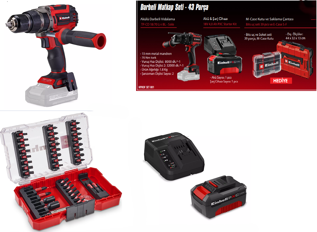 Einhell Darbeli Matkap Set 43 Parça Kprof Set 001