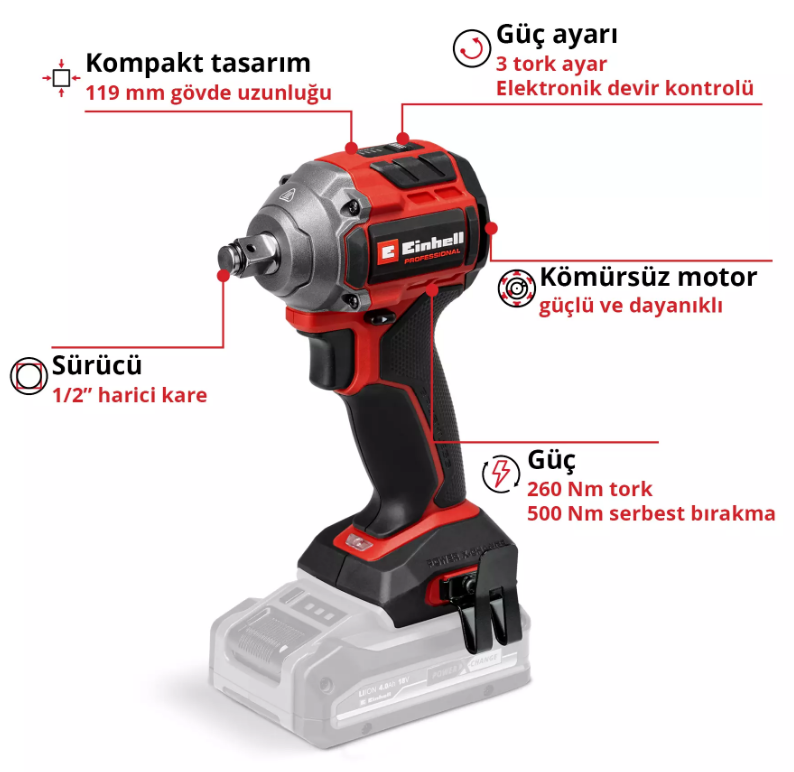 Einhell Tp-Cw 18/260-C Lİ BL Solo Darbeli Somun Sıkma 4510090