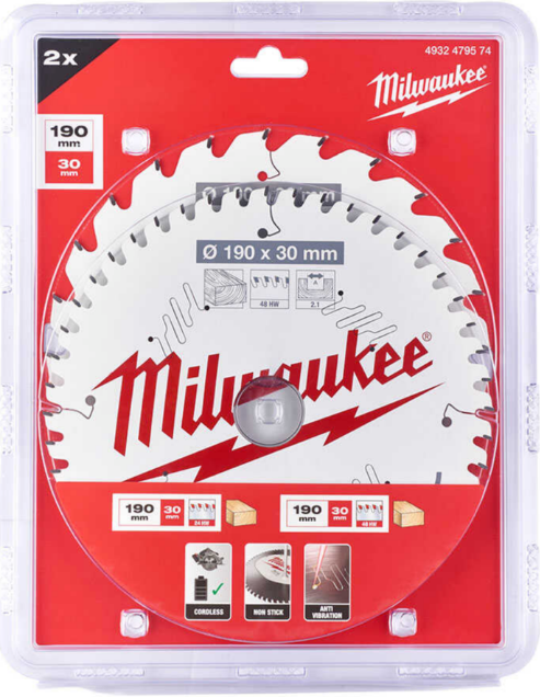Milwaukee Sunta Kesme Testeresi 190*24mm 48 Diş 2'Li 4932479574