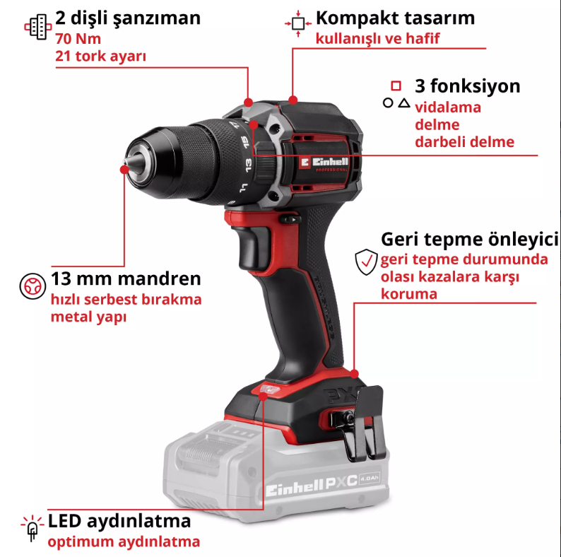 Einhell TP-CD 18/70-C Lİ-İ BL Solo Darbeli Vidalama 4514340