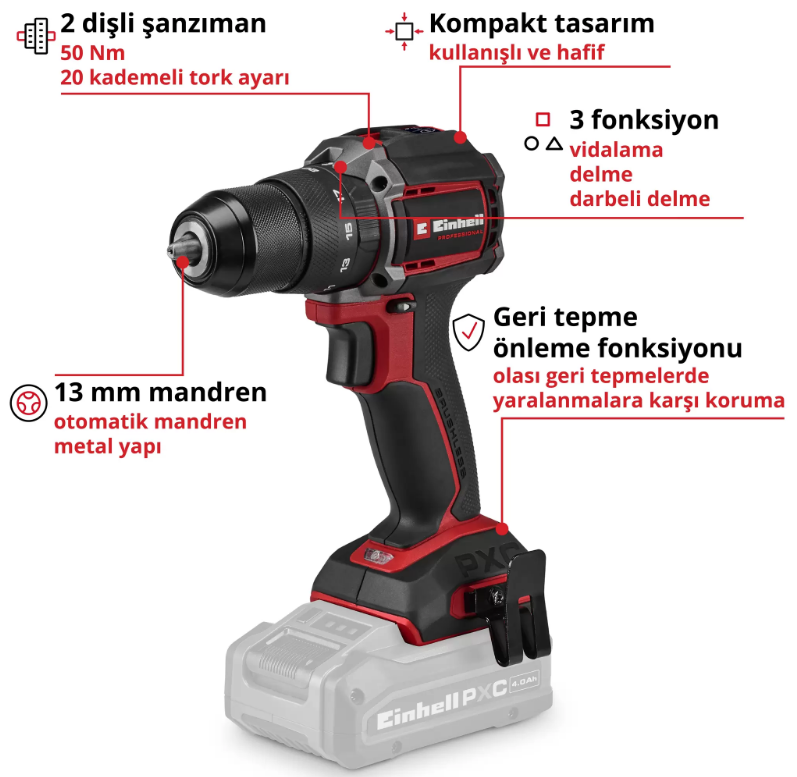 Einhell TP-CD 18/50-C Lİ-İ BL 2*3Ah Akülü Darbeli Vidalama 4514406
