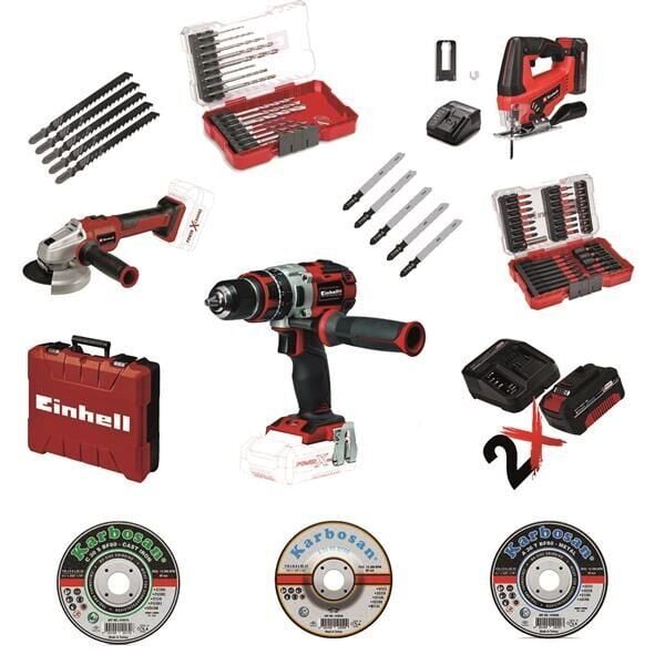 Einhell 18V Professional Akülü Kit – Darbeli Matkap, Dekupaj, Taşlama + Tam Aksesuar Seti ve Taşıma Çantası 2x4.0Ah Akü + Şarj Cihazı