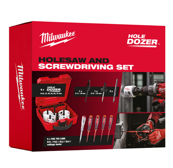 Milwaukee Hole Dozer Elektrikçi Panç ve VDE Tornavida Seti - 15 Parça 4932493568