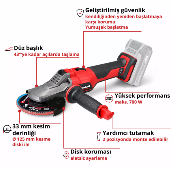 Einhell TP-AG 18/125 F Lİ BL Solo Akülü Avuç Taşlama 4431175 (Aküsüz)