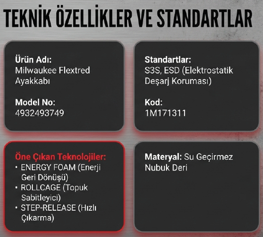 Milwaukee Flextred Ayakkabı S3S 1M171311 Esd 45 NO 4932493749