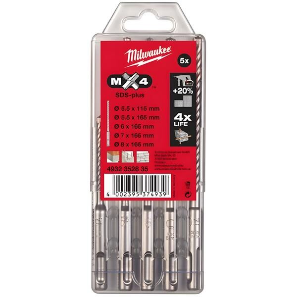 Milwaukee 5 Parça Sds-Plus MX4 Seri 4 Elmaslı Matkap Uç Seti 4932352835