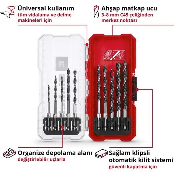 Einhell S-CASE Bits Hss 10 Parçalı Ahşap Matkap Ucu Seti 108733