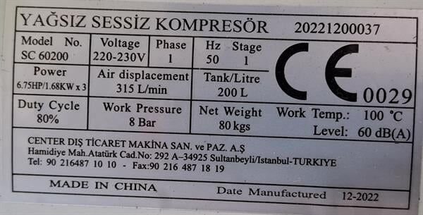 Attlas 200 LT 6,75 HP Sessiz Monofaze Kompresör SC60200