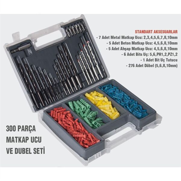 Attlas 300 Parça Matkap Ucu Ve Dübel Seti HT1402 Çantalı
