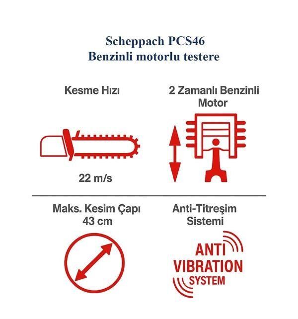 Scheppach PCS 46 Benzinli Ağaç Kesme Motoru 45 CM Pala 2.4 HP