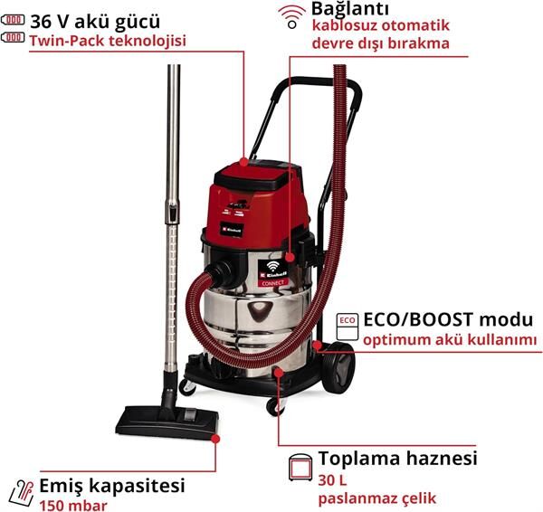 Einhell TP-VC 36/30 S AUTO SOLO, Akülü Islak/Kuru Süpürge 2347143