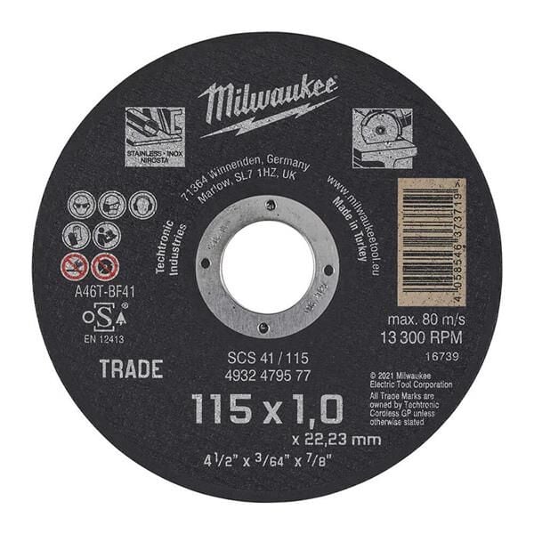 Milwaukee Taş Metal Kesme Taşı Inox Scs41 115*1mm 4932479577