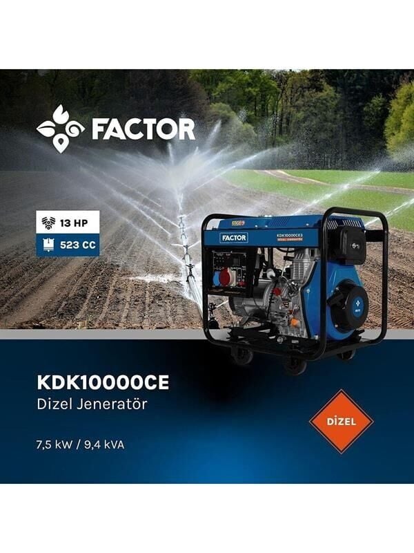 Factor KDK10000CE Dizel Jeneratör 9.4 KVA İpli ve Marşlı Monofaze