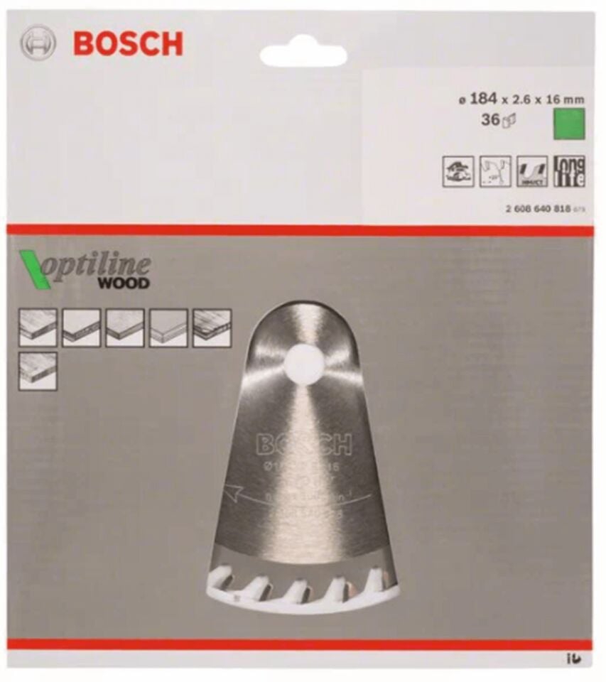 Bosch Daire Testere Bıçağı Optiline Wood 184x2,6x16 Mm 36 Diş 2608640818