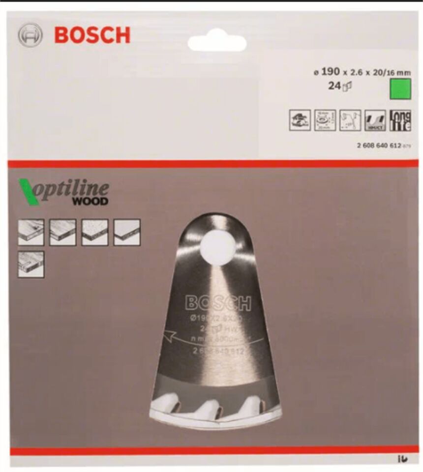 Bosch Daire Testere Bıçağı Optiline Wood 190x2,6x20/16 mm 24 Diş 2608640612