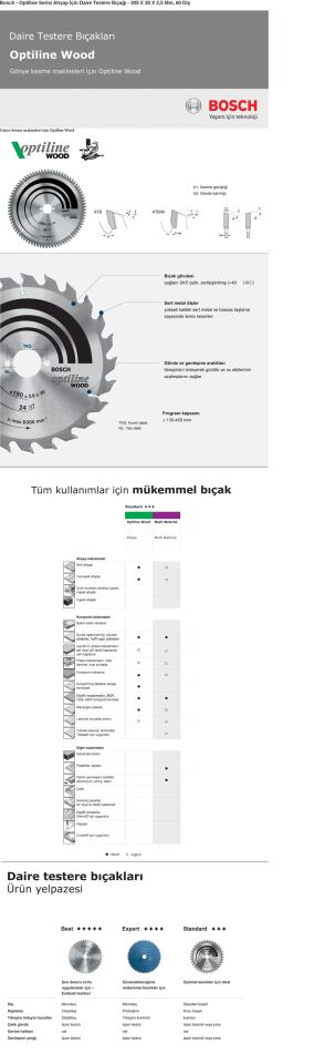 Bosch Daire Testere Bıçağı Optiline Wood 305x30 mm 60 Diş 2608640441