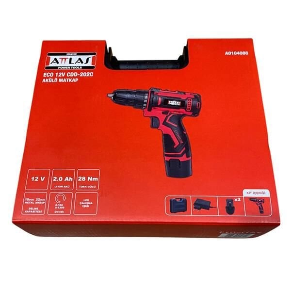 Attlas Eco CDD-202C Kutulu 2 X 2.0 AH 12V 28 NM Tork Akülü Vidalama Matkap