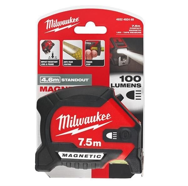 Milwaukee Manyetik Şerit Metre Led Işıklı 7.5MT 4932492469