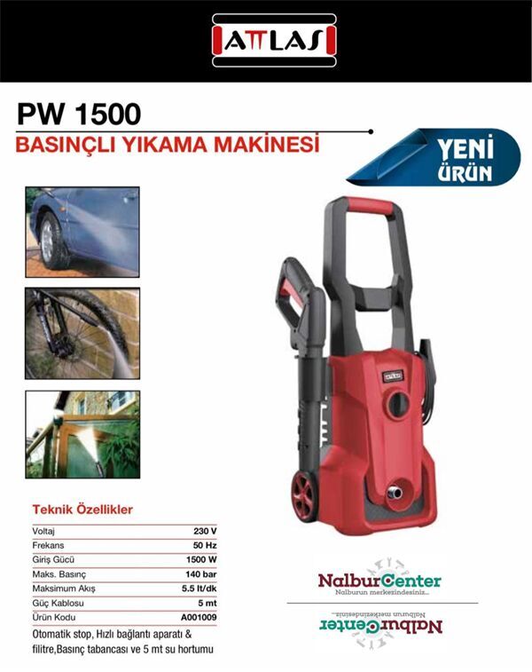 Attlas PW1500 Basınçlı Yıkama Makinası 1500W - 140 Bar